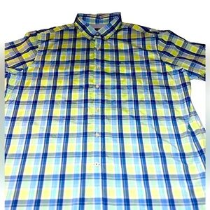 Izod Blue and Yellow Plaid Casual Button Down Shirt